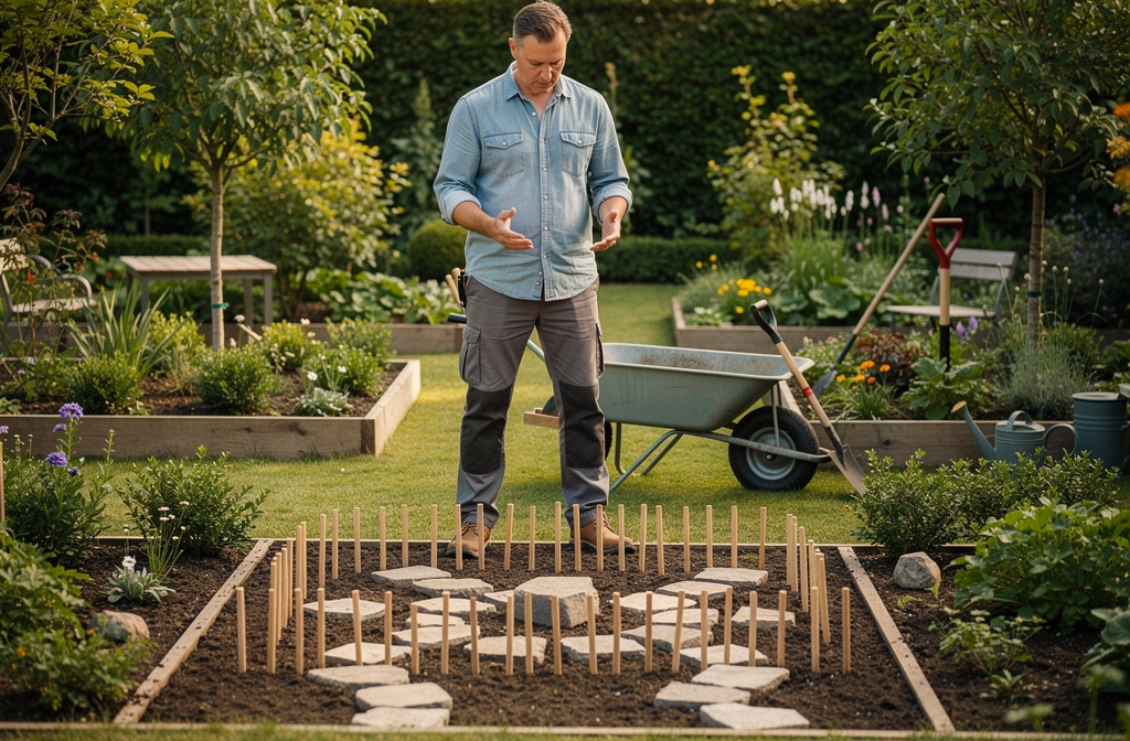 Freiberufler im Gartenbau bei Planung und kreativer Abgrenzung der Tätigkeiten