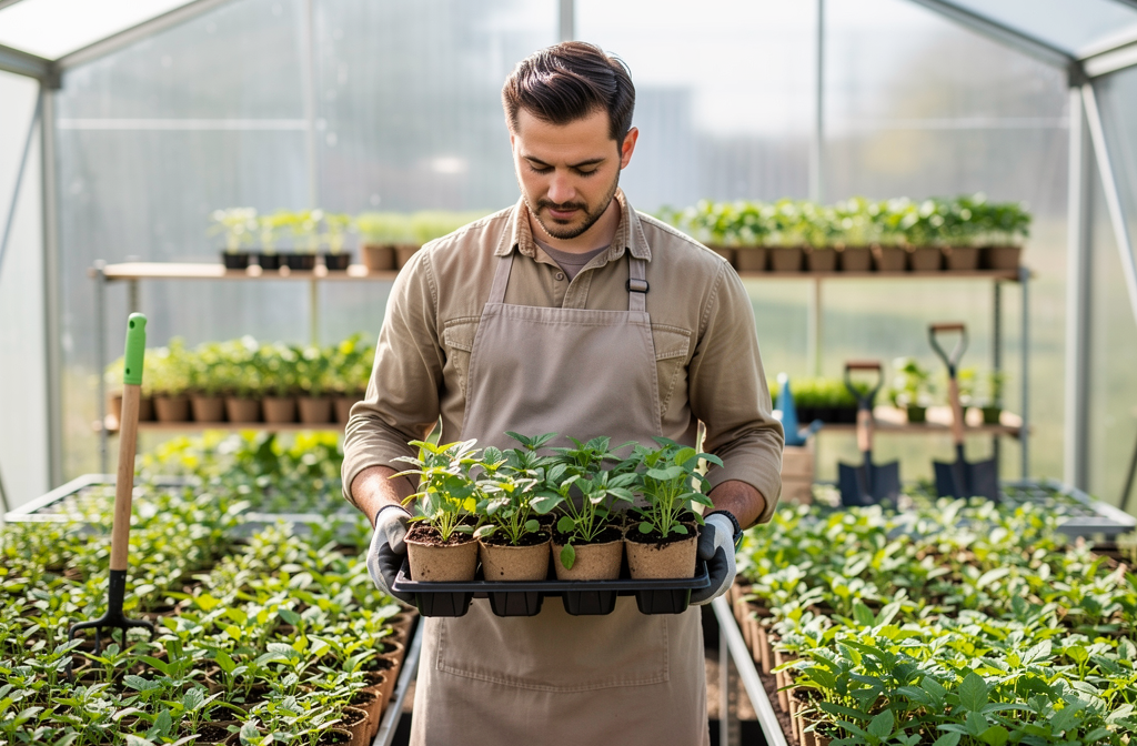 Junger Unternehmer plant Gartenbaubetrieb für erfolgreichen Selbstständigkeitsstart im Gartenbau