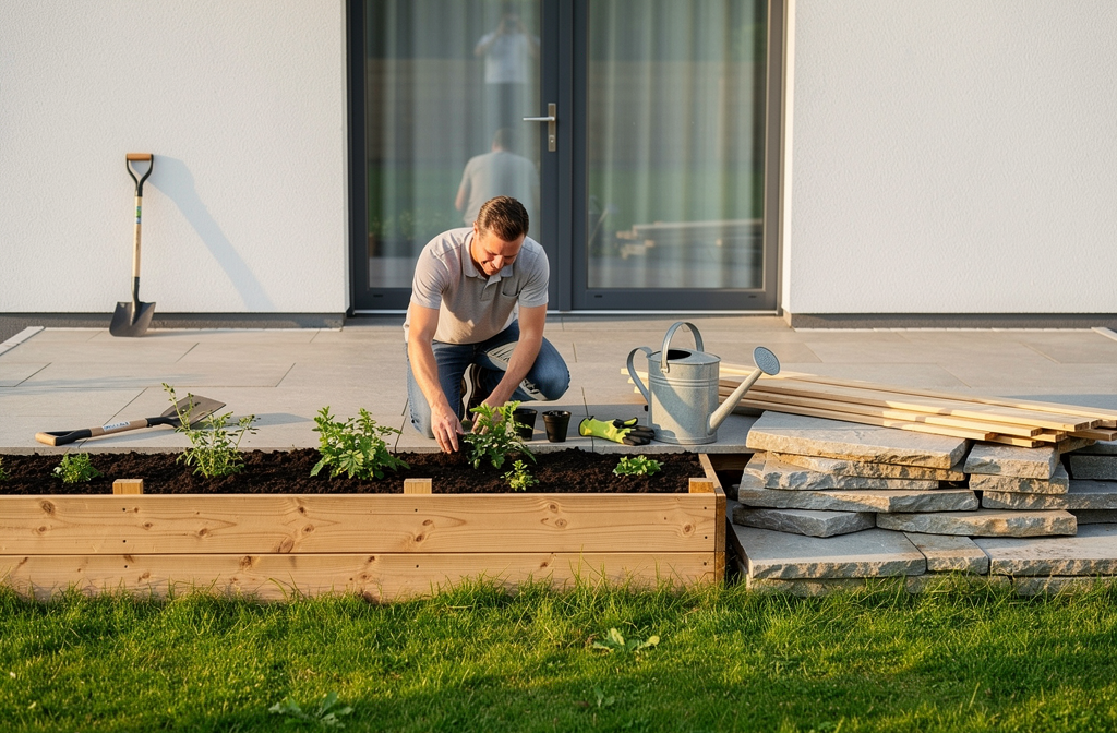 Selbstständiger plant und finanziert sein Gartenprojekt mit flexiblem Kredit