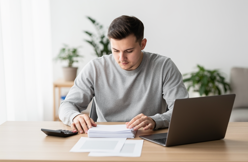 Studierender analysiert Kredite in wissenschaftlicher Arbeit zur Existenzgründung